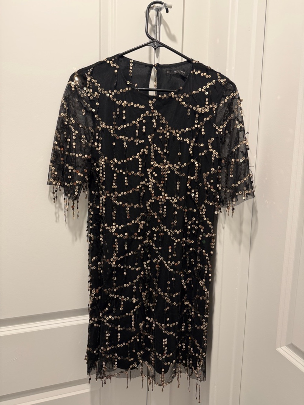 Zara Black Mini Dress with Gold Sequins